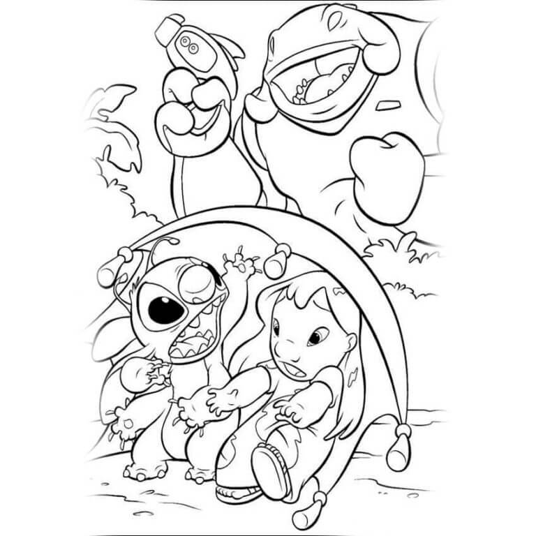 Desenhe aventuras interessantes de Lilo e Stitch para colorir