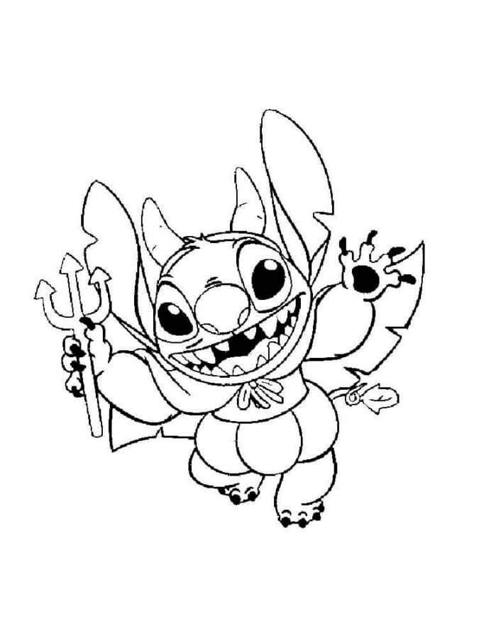 Desenhe o Halloween Stitch Vestido como o Diabo para colorir