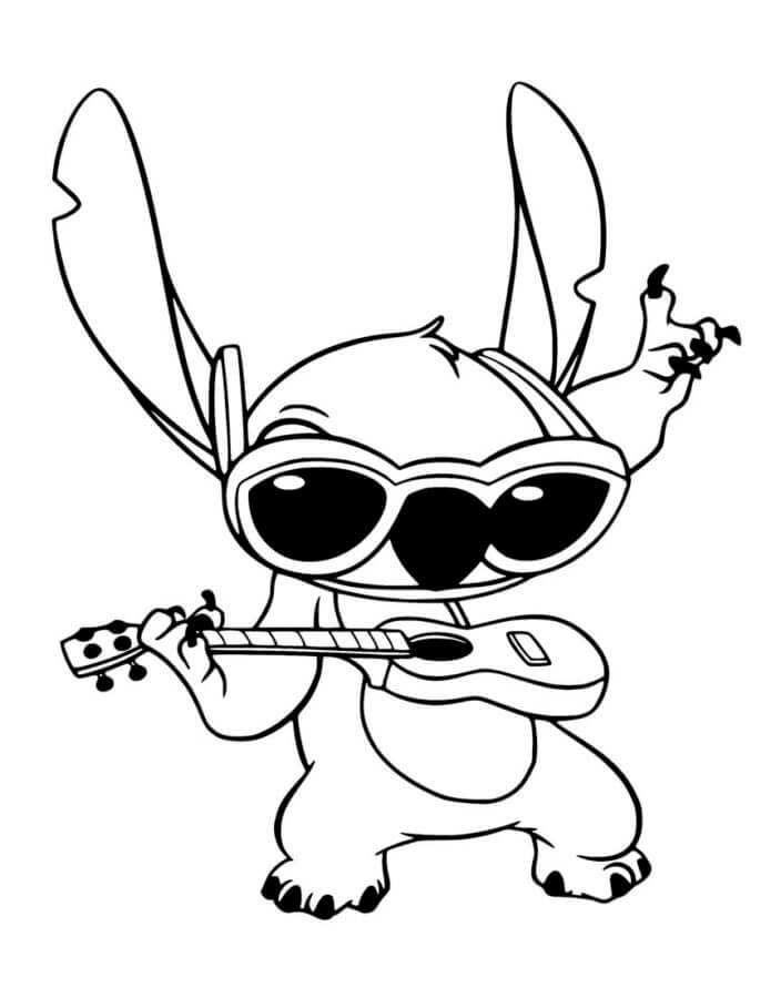 Desenhe um Stitch legal tocando violão para colorir