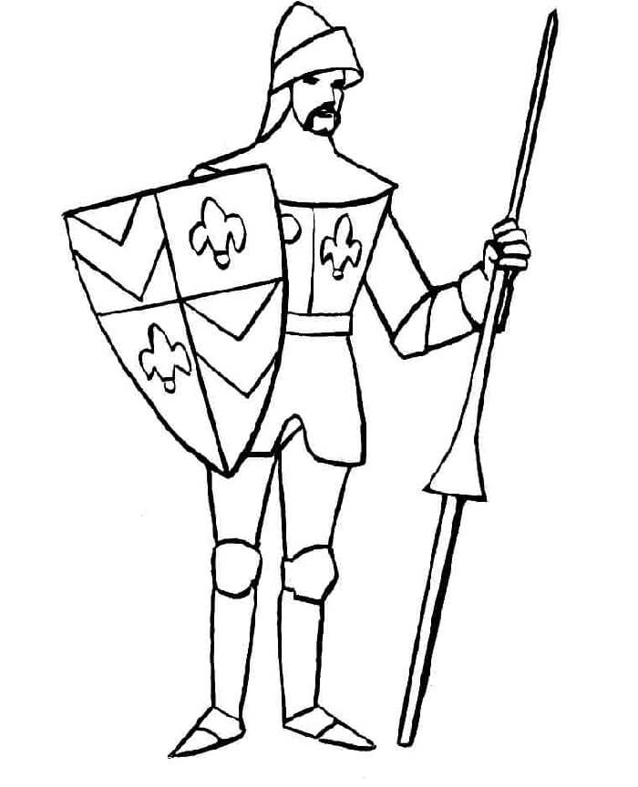 Desenhos de Desenho Cavaleiro segurando lança e Escudo para colorir