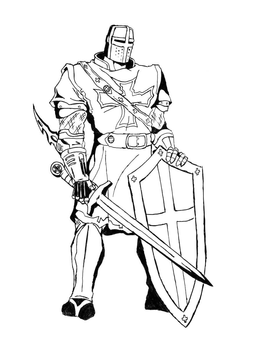 Desenhos de Legal Cavaleiro segurando Espada e Escudo para colorir