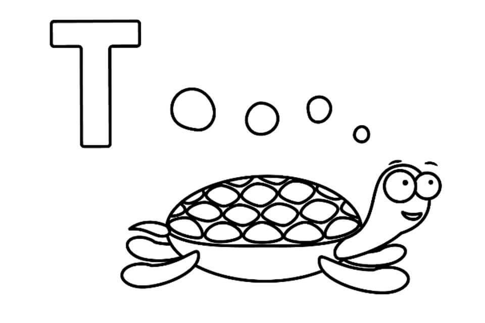 Desenhos de Letra T e Tartaruga para colorir