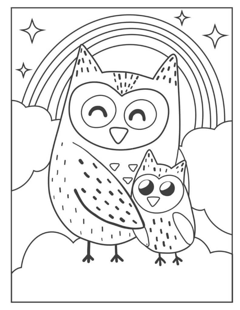 Mother Owl and Baby Owl para colorir