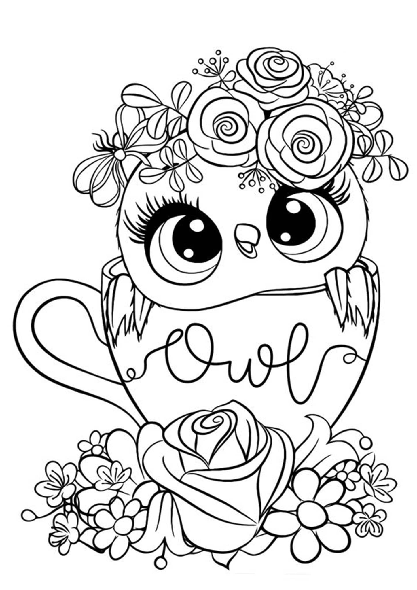 Owl with Flowers para colorir