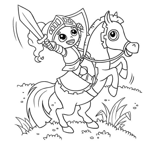 Pequeno Cavaleiro Andando a Cavalo para colorir