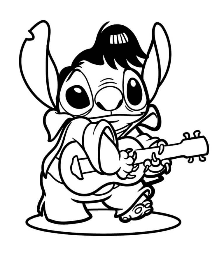 Stitch tocando violão para colorir