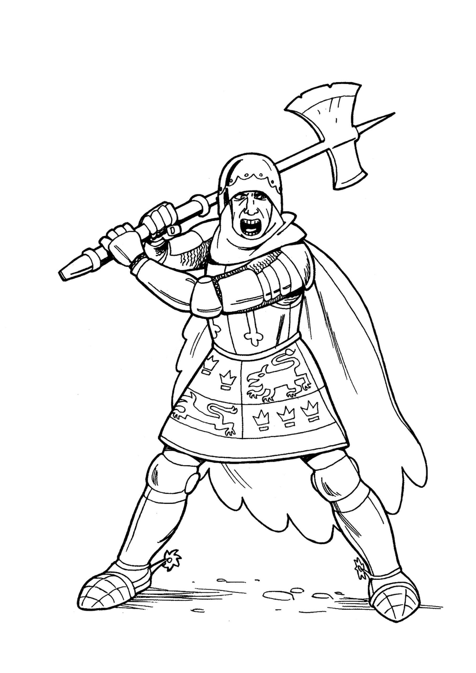 Desenhos de Zangado Cavaleiro segurando o Ataque do Machado para colorir