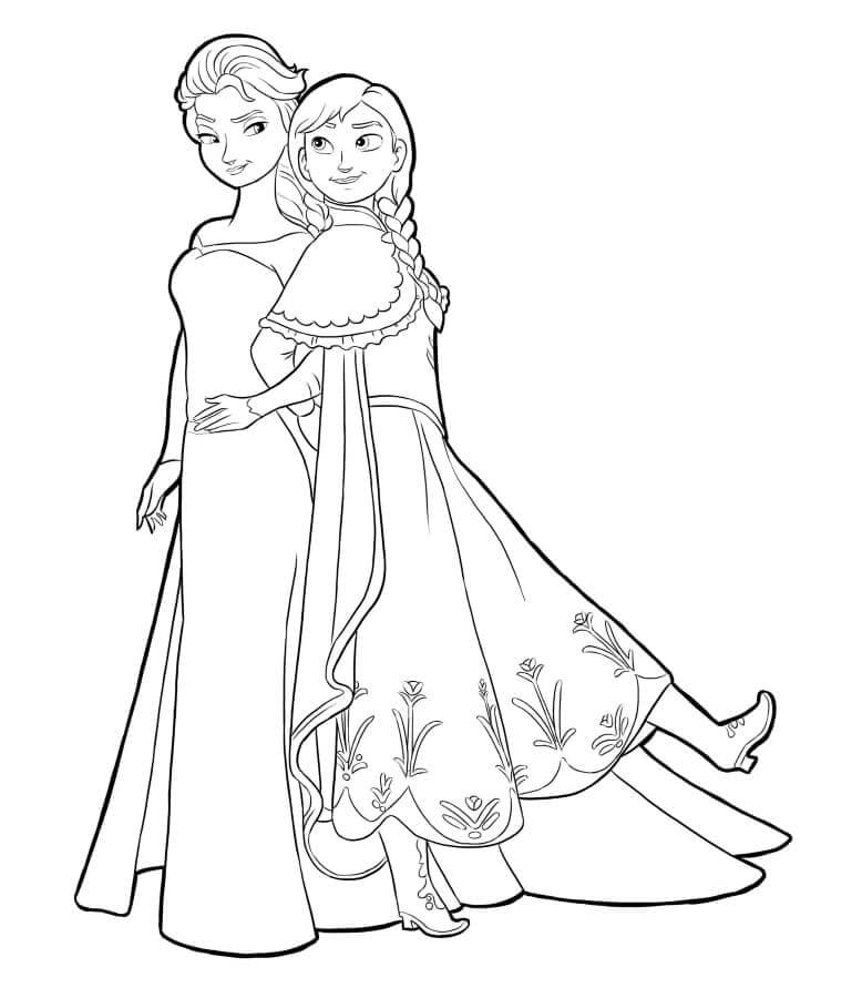 Desenhos de Abraço Ana e Elsa para colorir