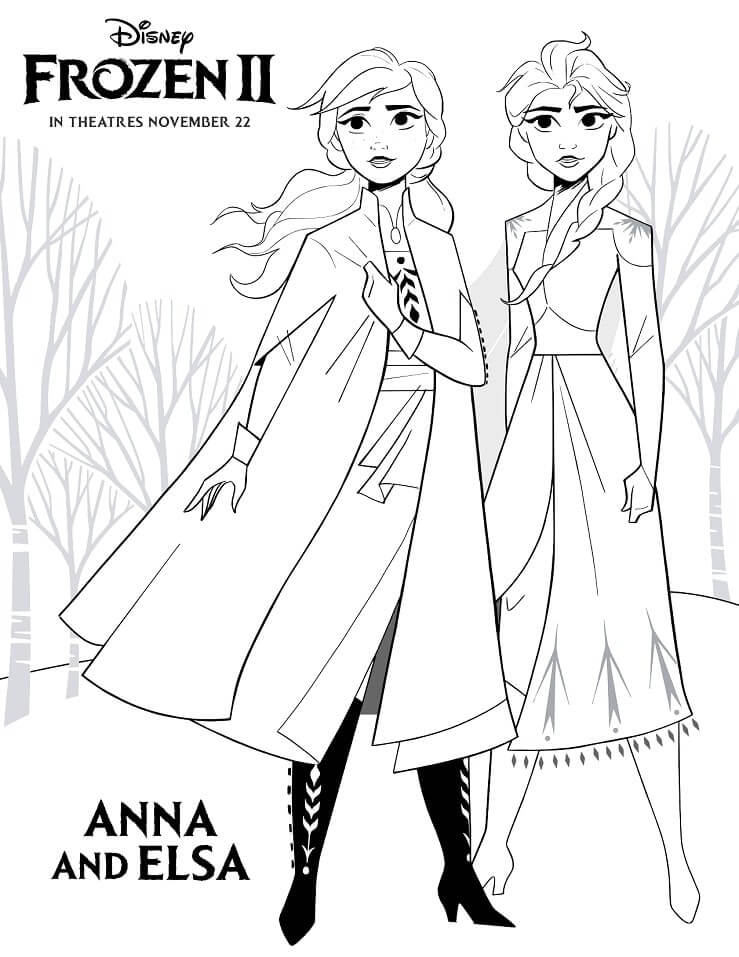 Desenhos de Anna e Elsa de Frozen 2 para colorir
