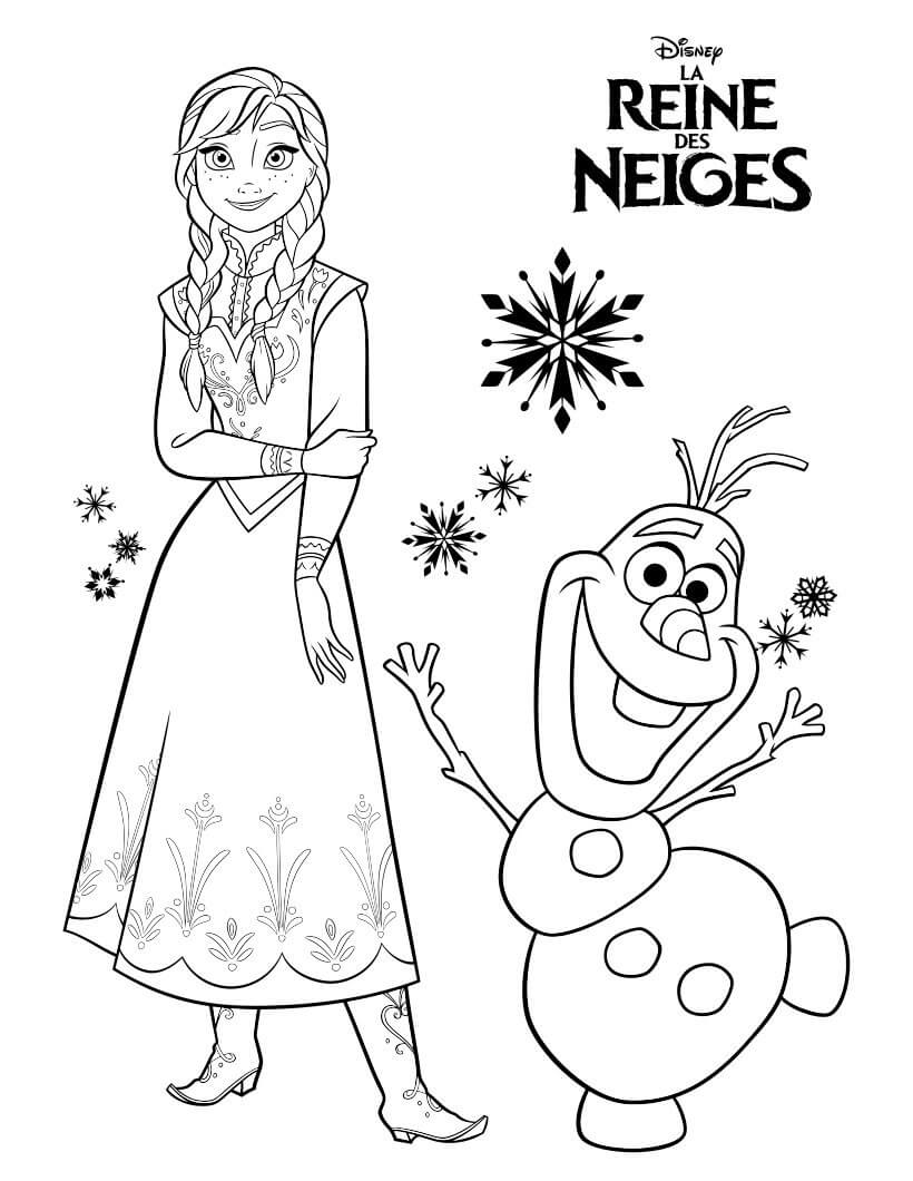 Anna e Olaf em Frozen para colorir