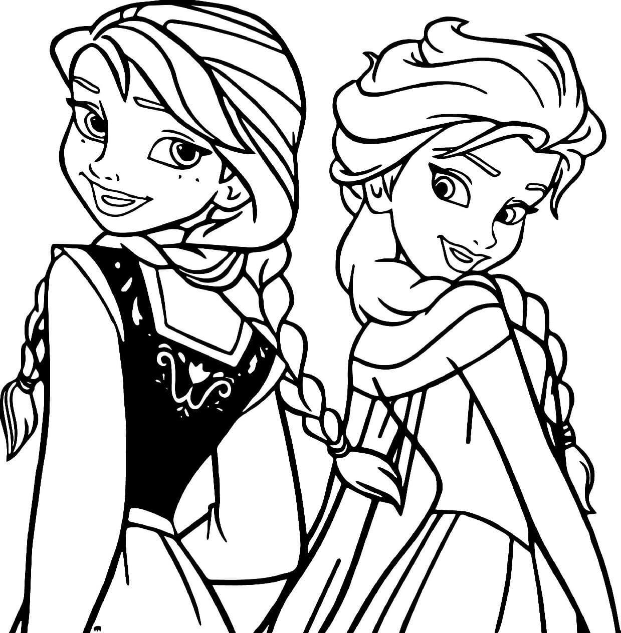 Desenhos de Básico Anna e Elsa em Frozen para colorir