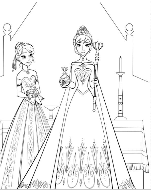 Básico Elsa e Anna em Frozen para colorir