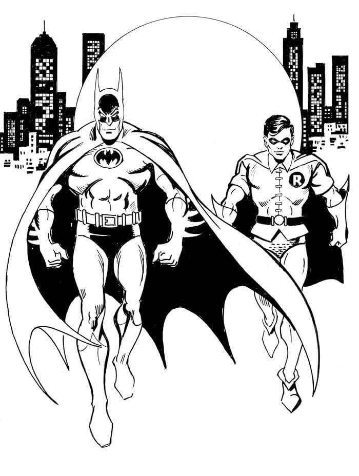 Batman e Robin Andando para colorir