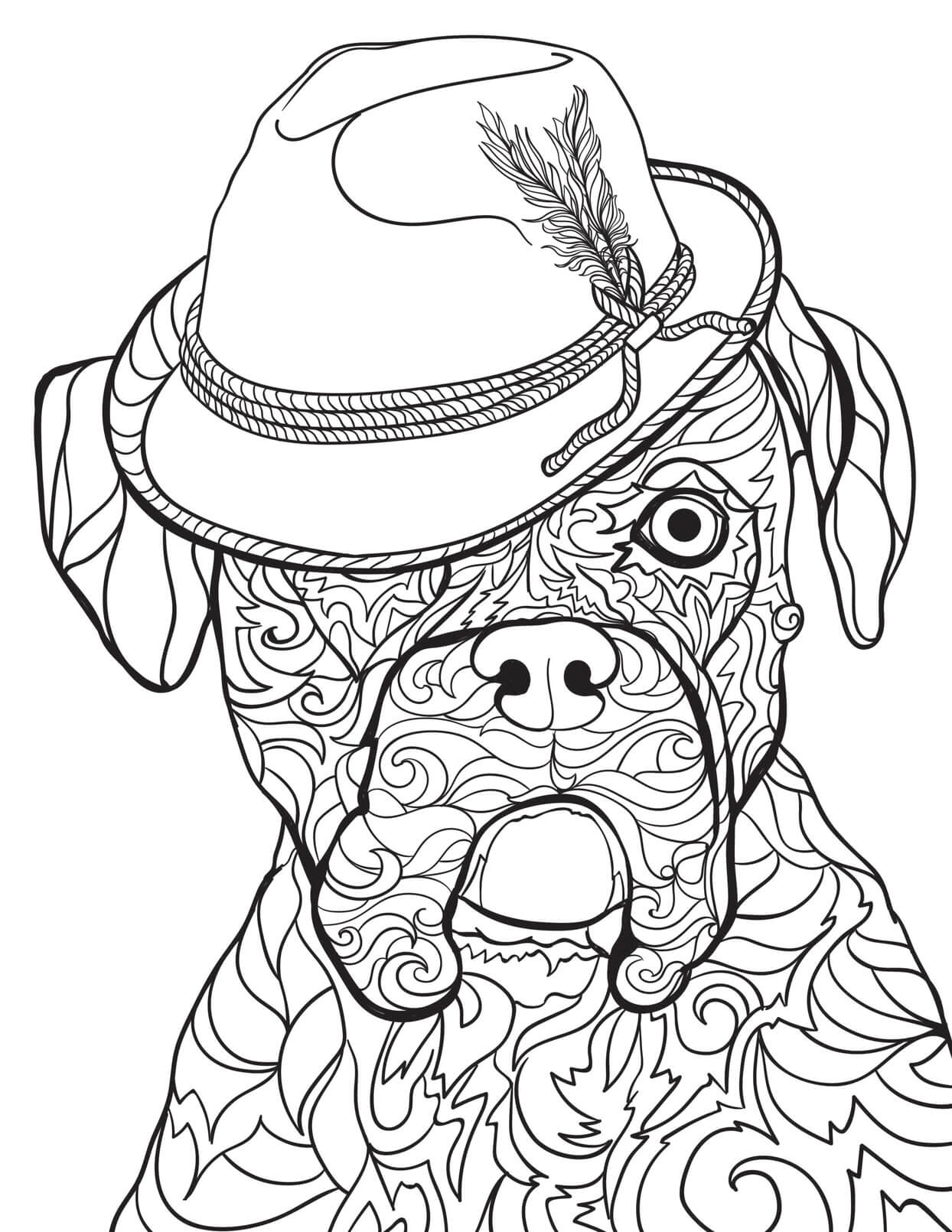 Desenhos de Cachorro Mandala usando Chapéu para colorir