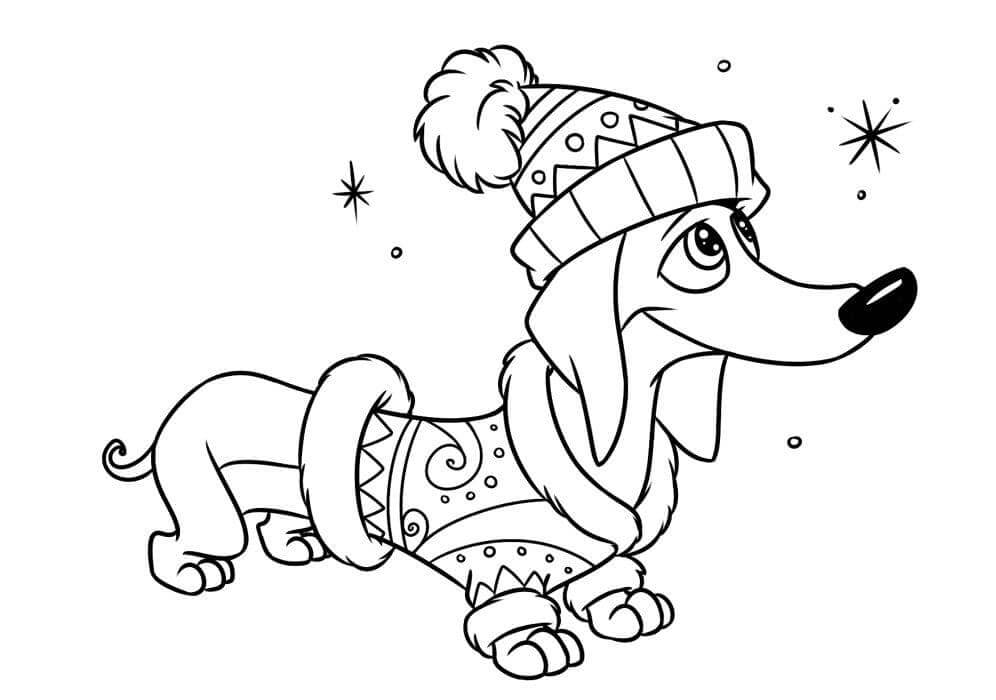 Desenhos de Cachorro no Natal para colorir