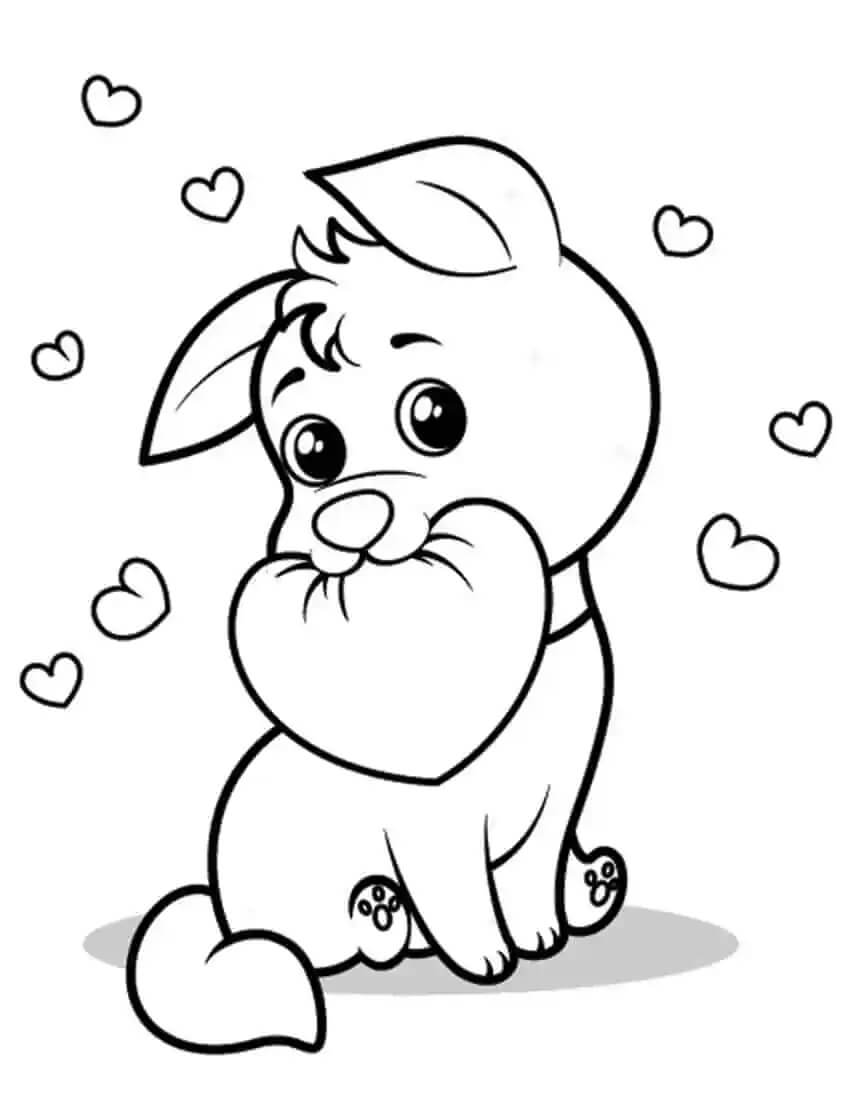 Desenhos de Cãozinho com Coração para colorir