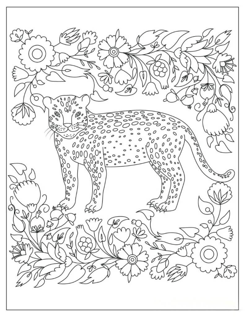 Desenhos de Chita com Flores e Folhas para colorir