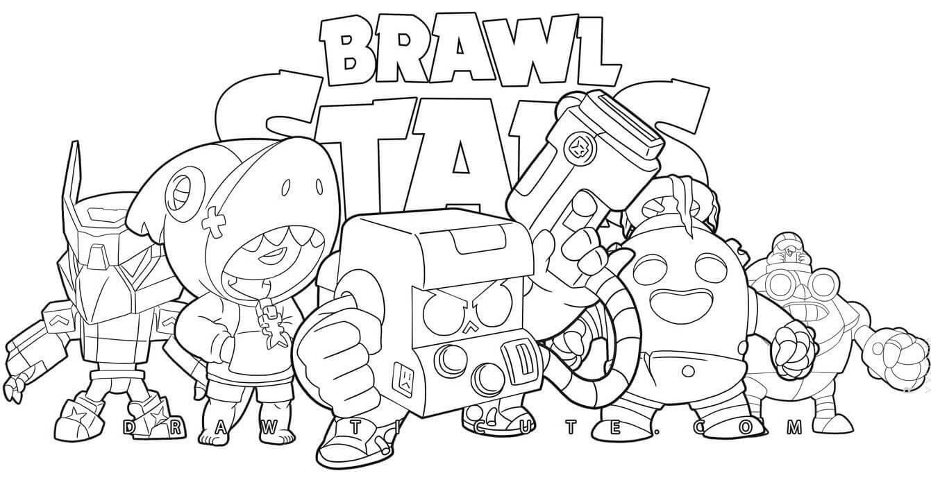 Desenhos de Cinco personagens de Brawl Star para colorir