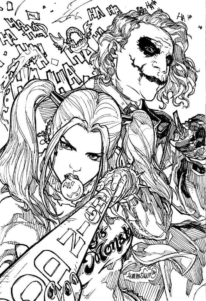 Desenhos de Coringa e Harley Quinn para colorir