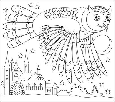 Coruja de Desenho Animado Voando para colorir