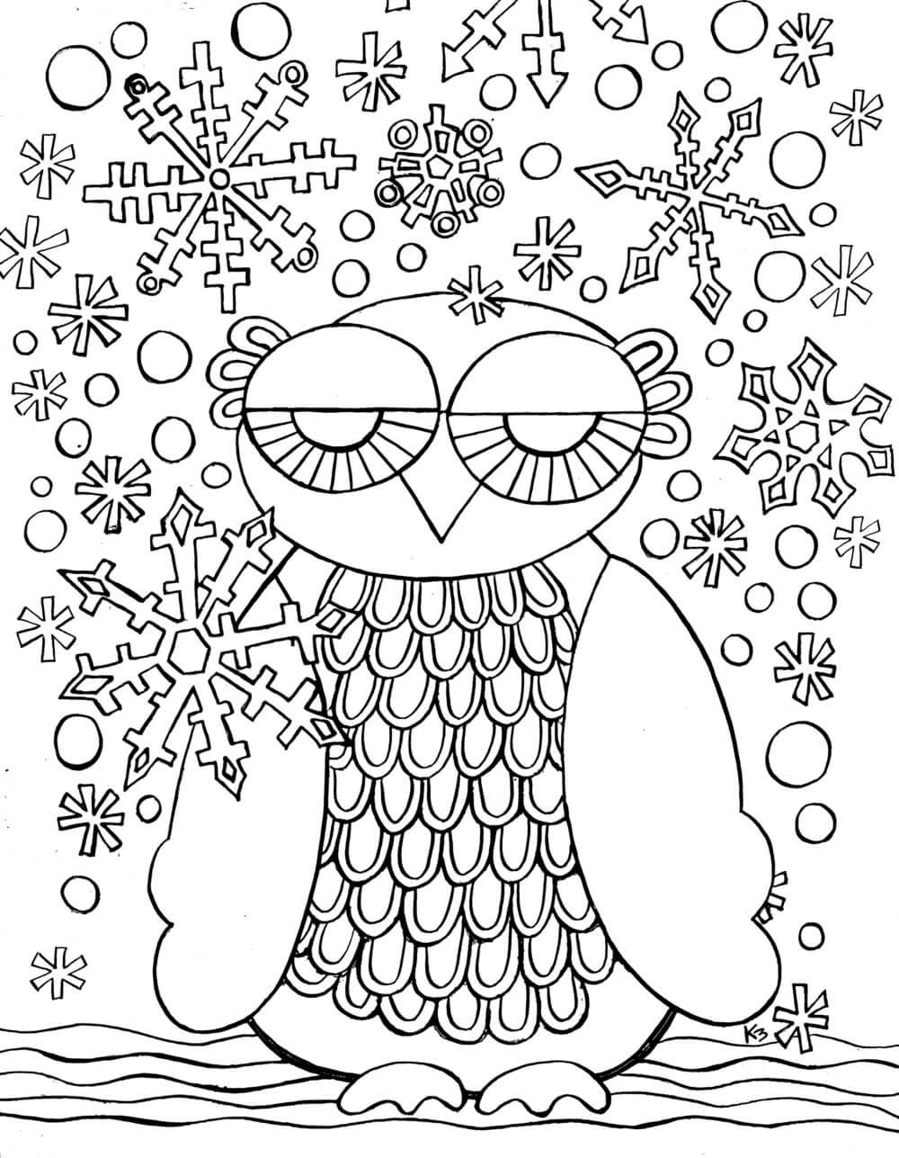 Desenhos de Coruja no Inverno para colorir