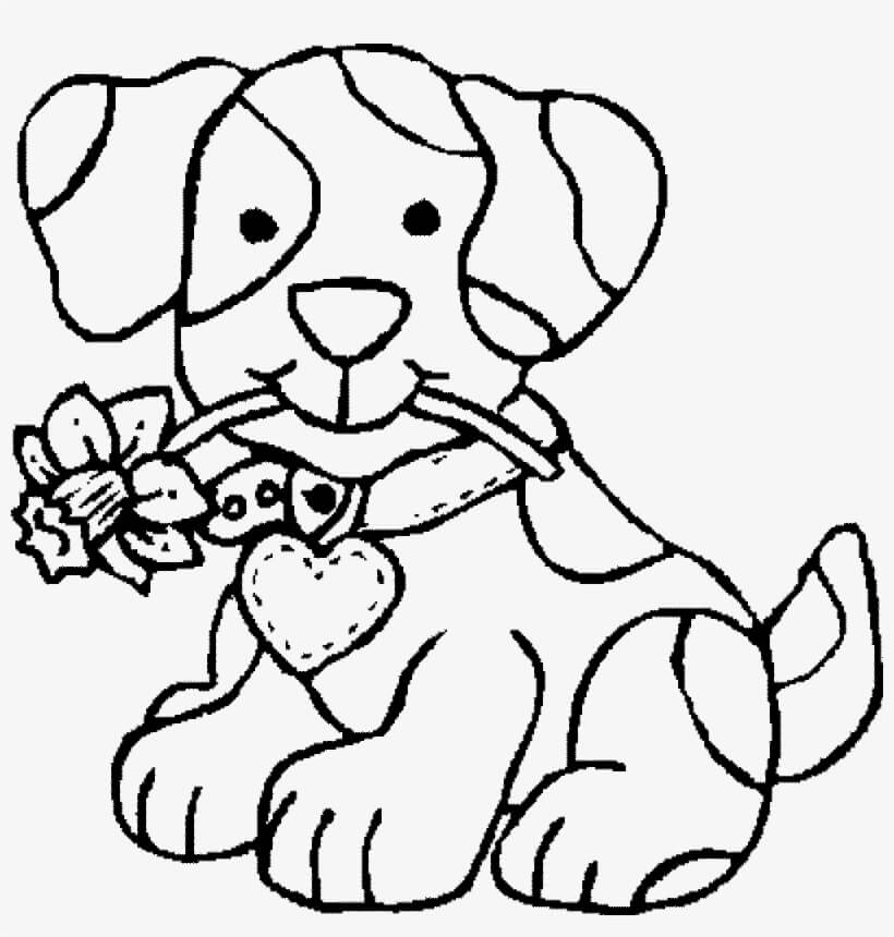 Desenhando Cão com Flor para colorir