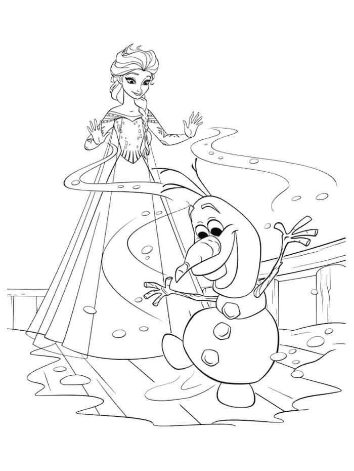 Elsa and Olaf in Frozen para colorir