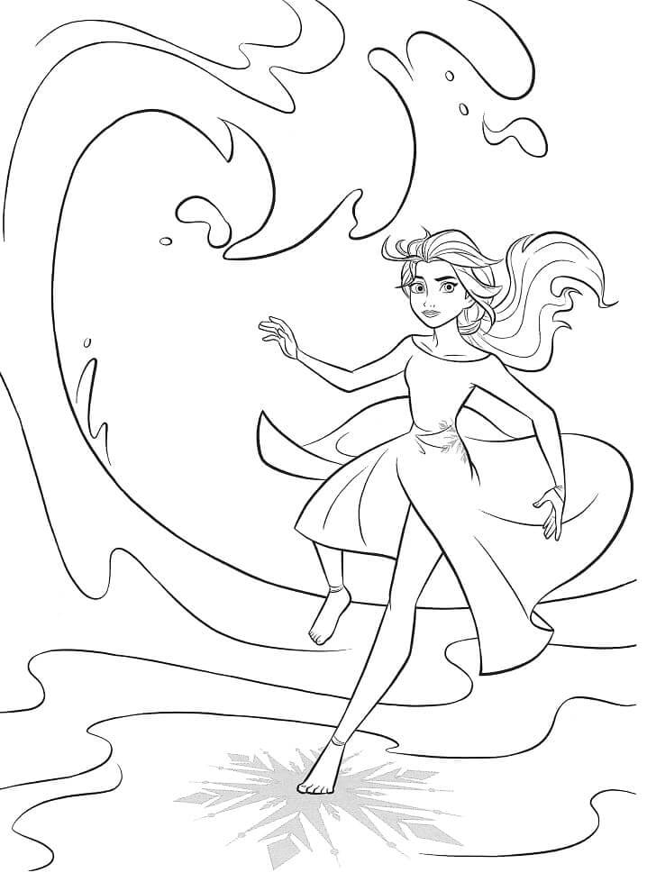 Elsa Corre na Praia para colorir