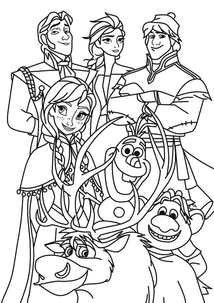 Elsa e Amigos em Frozen para colorir