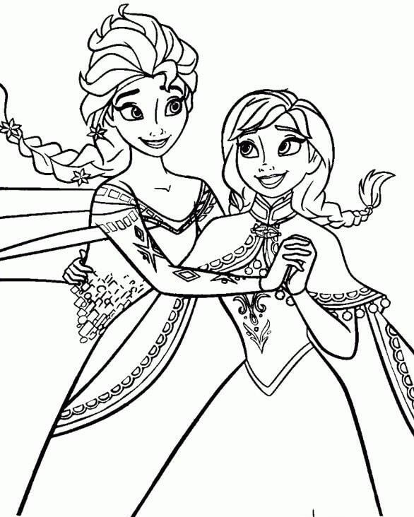 Desenhos de Elsa e Anna em Frozen para colorir