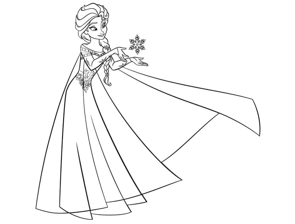 Desenhos de Elsa Segurando floco de Neve para colorir