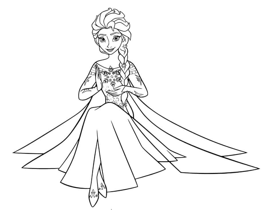 Elsa Sentada para colorir