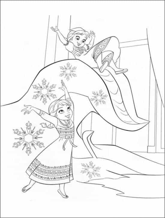 Desenhos de Engraçada pequena Elsa e Anna para colorir