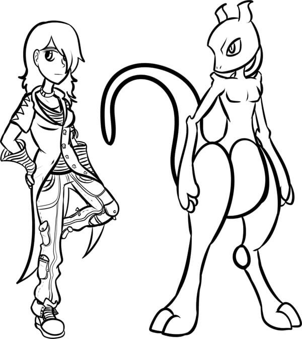 Desenhos de Fenn e Mewtwo para colorir