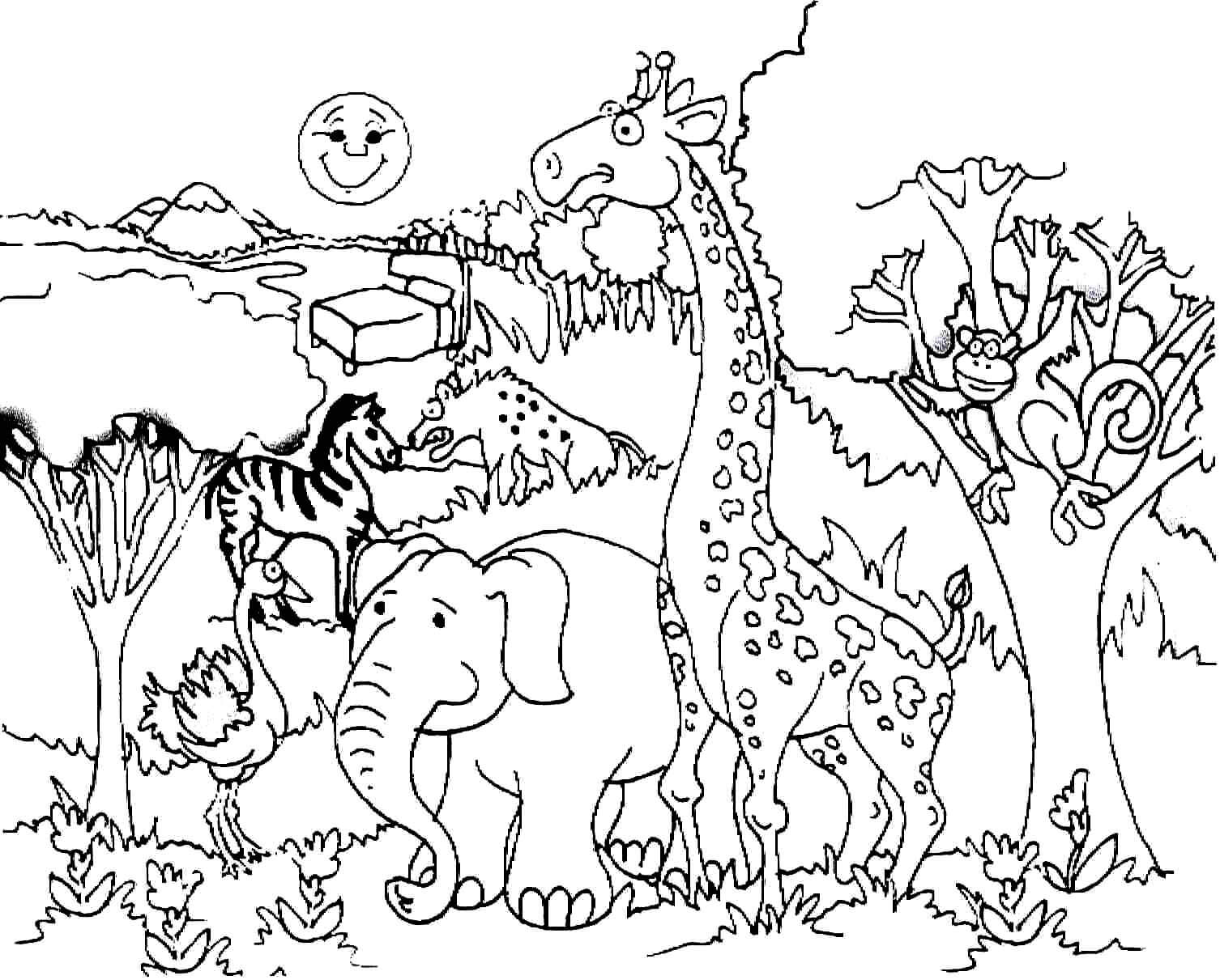 Desenhos de Girafa e Animais no Zoológico para colorir