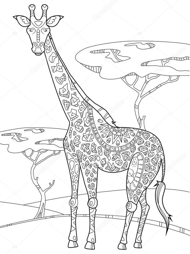 Desenhos de Girafa em pé no Prado para colorir