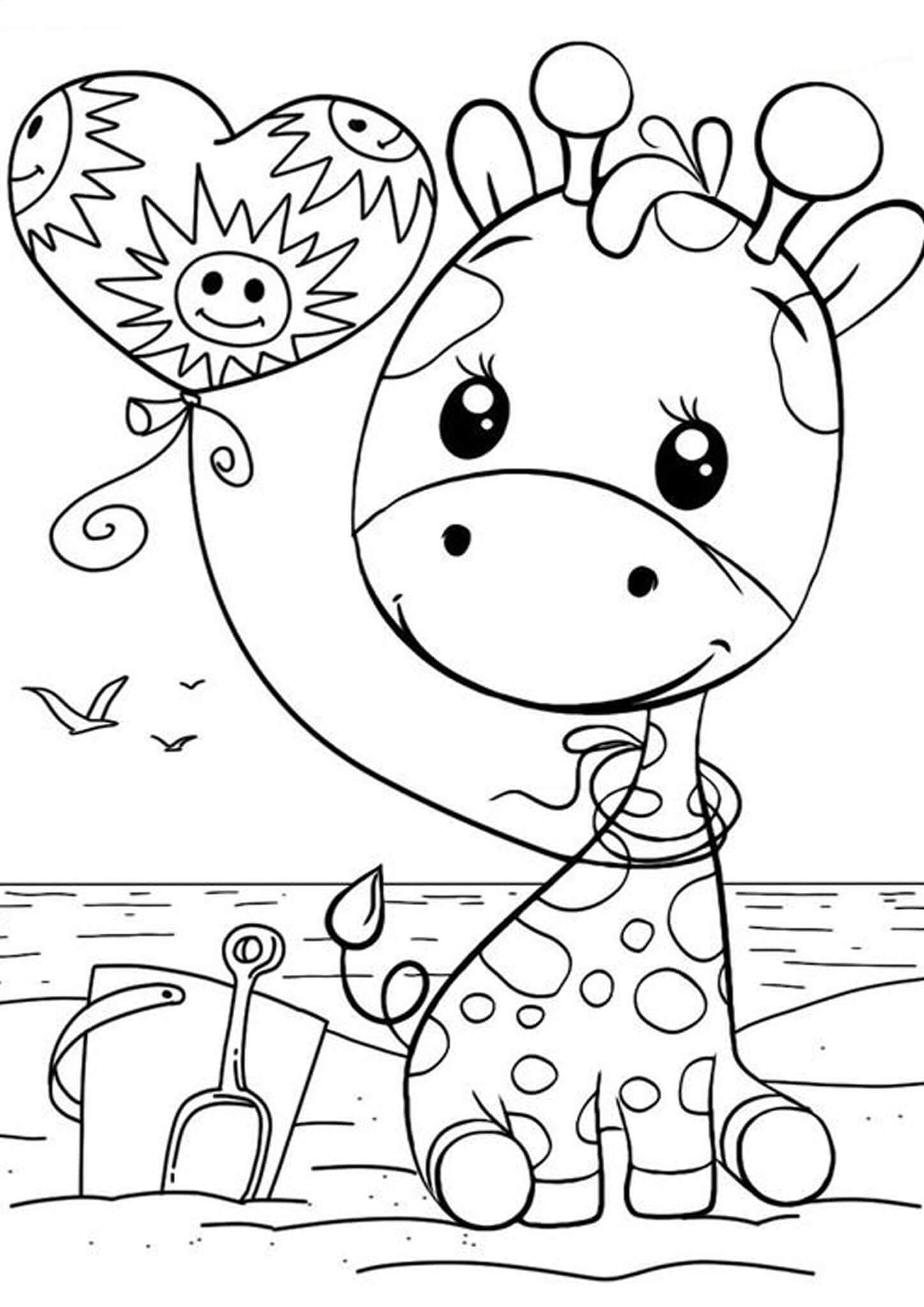 Desenhos de Girafa Fofa com Balão para colorir