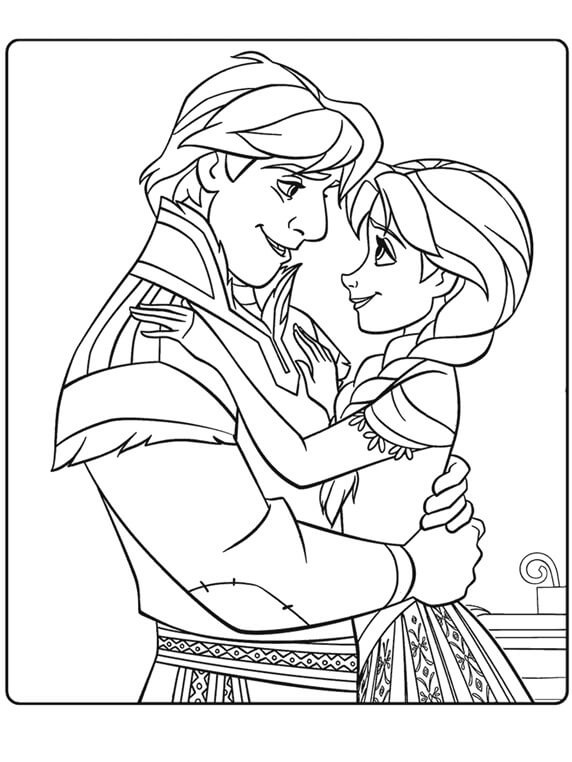 Kristoff e Anna Abraço para colorir