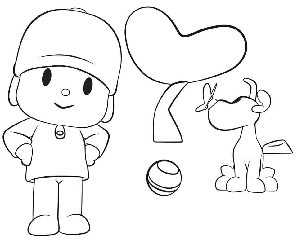 Desenhos de Loula e Pocoyo com Bola para colorir