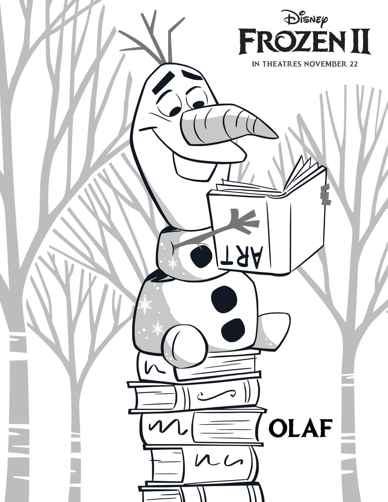 Olaf Lendo Livro em Frozen para colorir