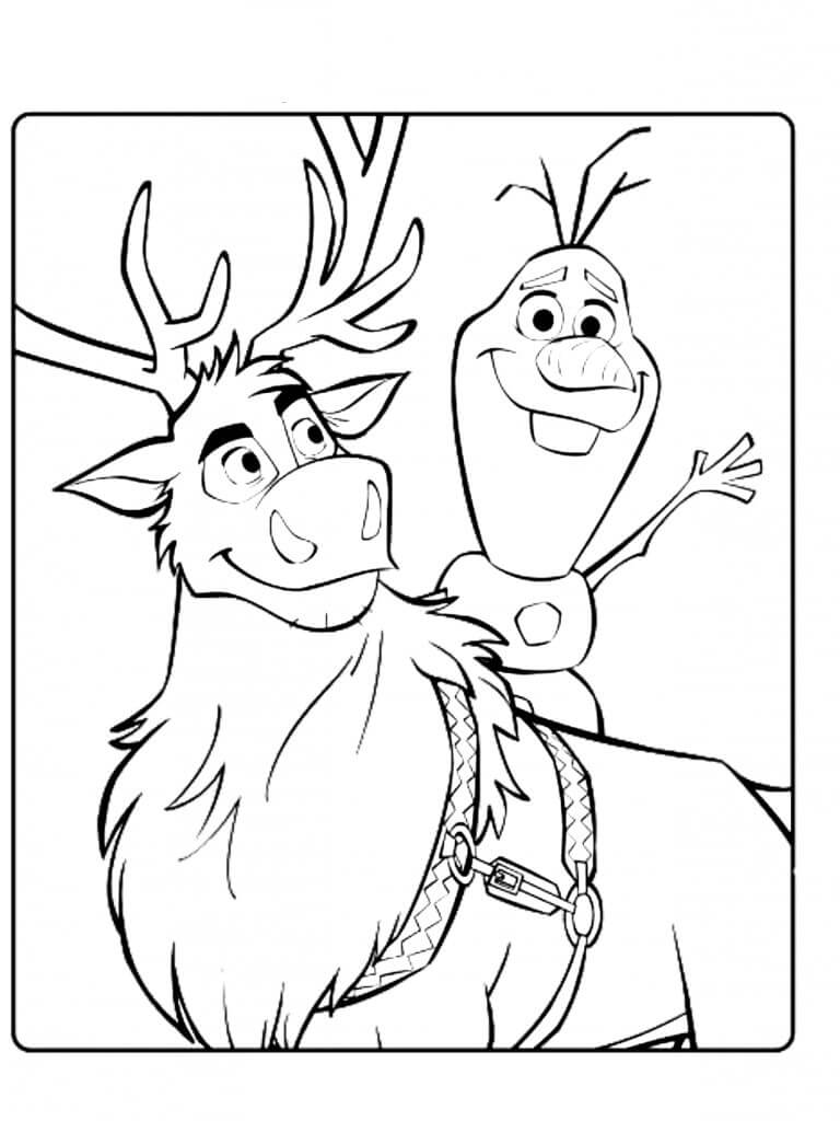 Olaf montando Sven em Frozen para colorir