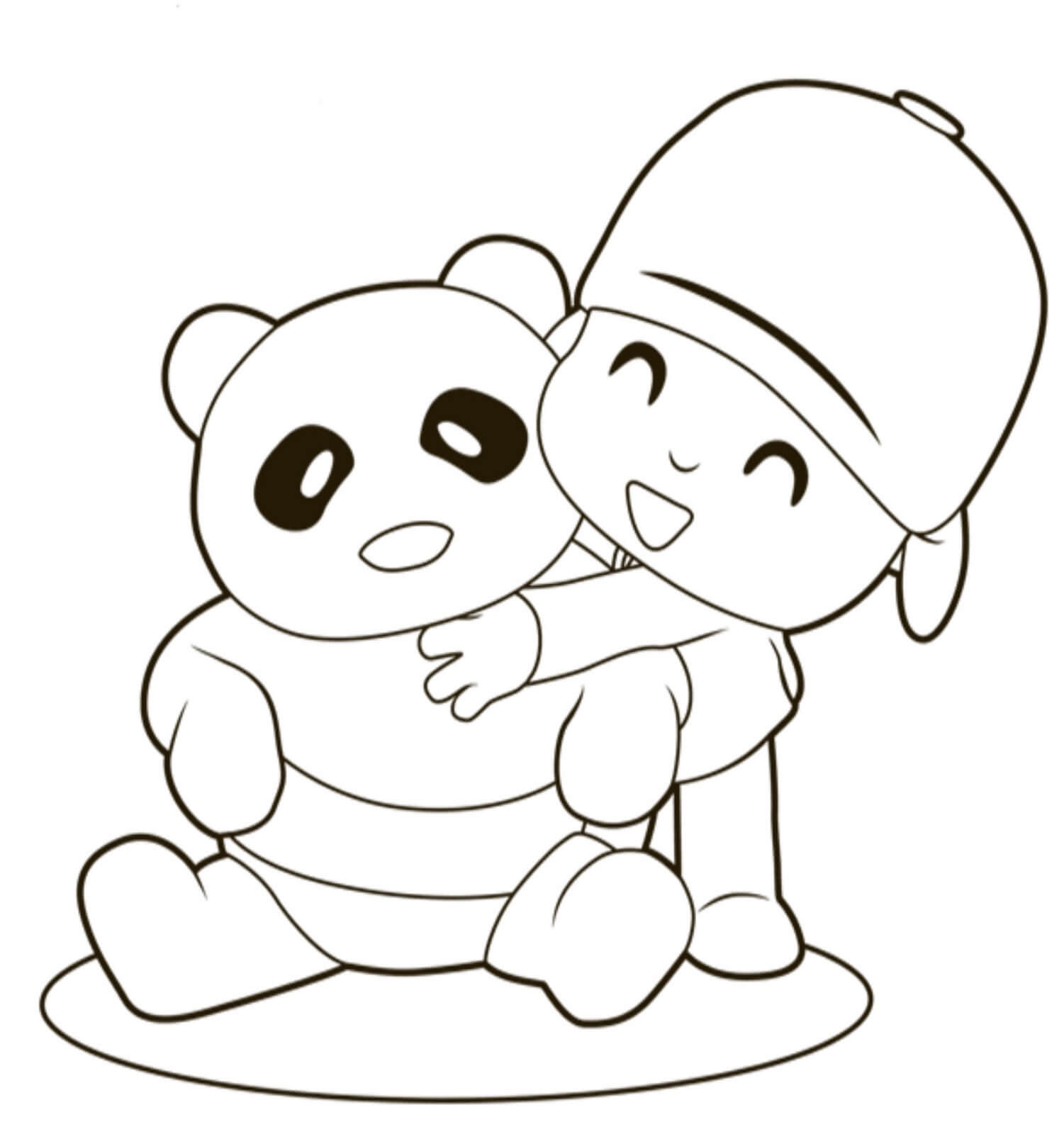 Desenhos de Pocoyo Abraçando o Panda para colorir