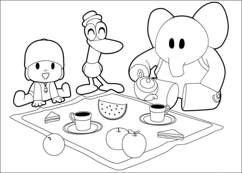 Pocoyo e Amigos com Piquenique para colorir