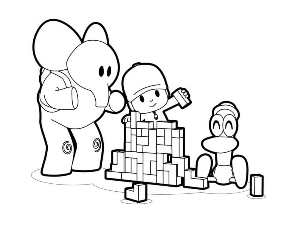 Pocoyo e amigos Jogando Lego para colorir