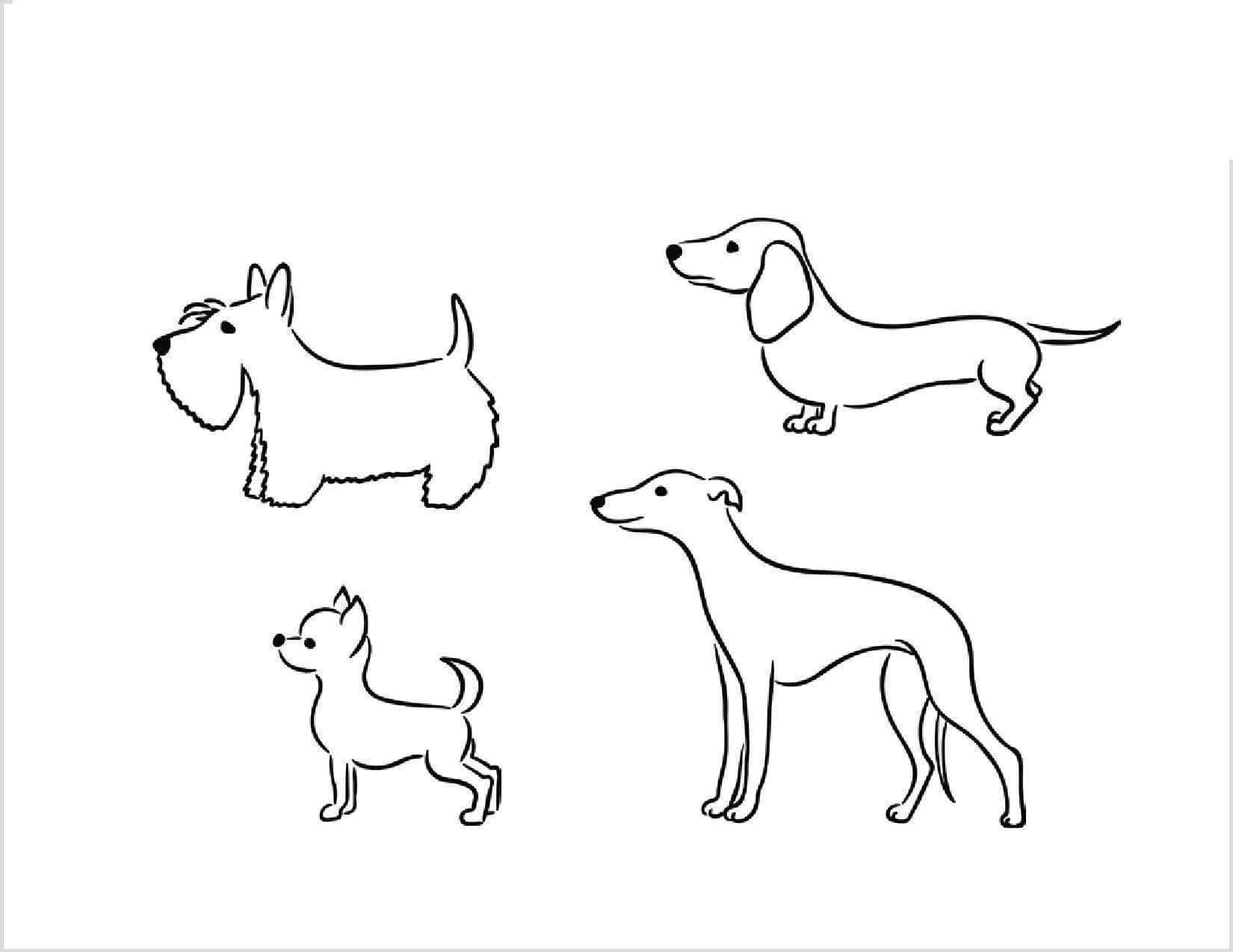 Desenhos de Quatro Cães para colorir