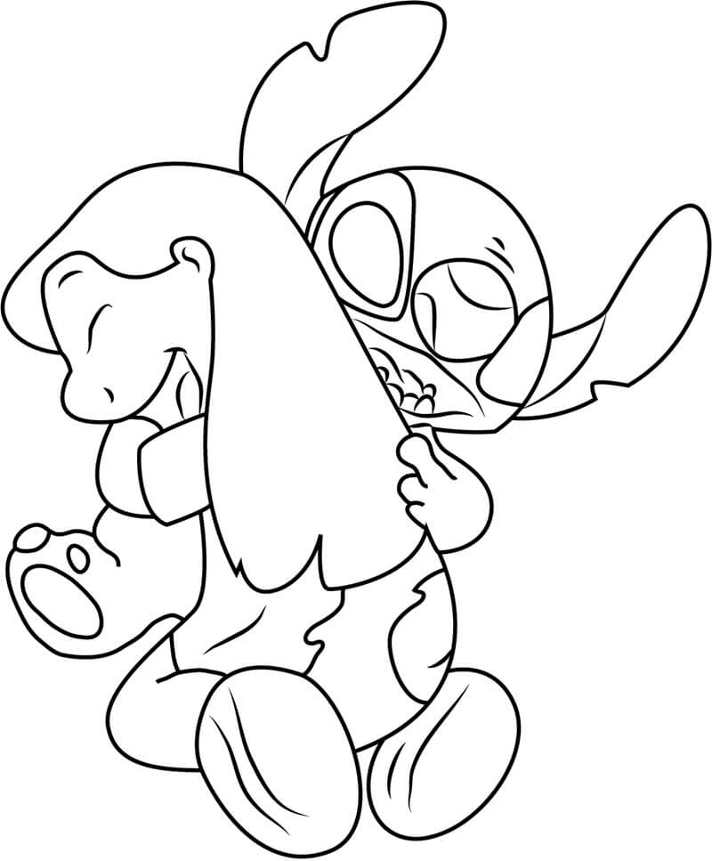 Desenhos de Stitch abraçando Lilo para colorir