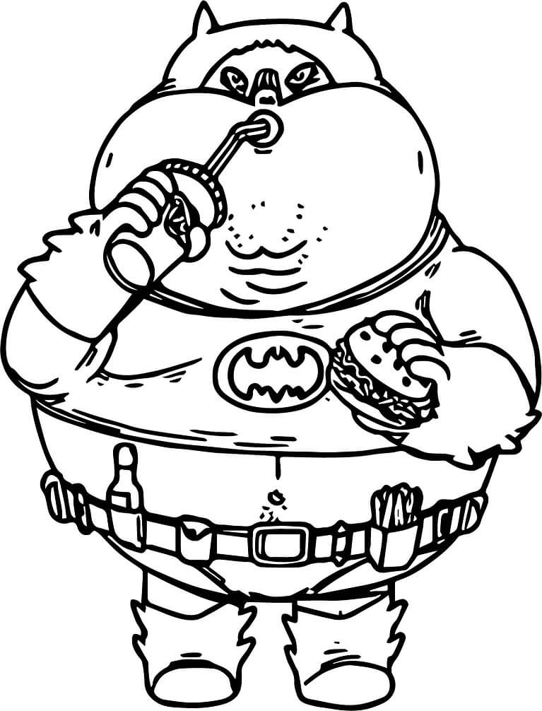 Desenhos de Super gordo Batman comendo Comida Rápida para colorir