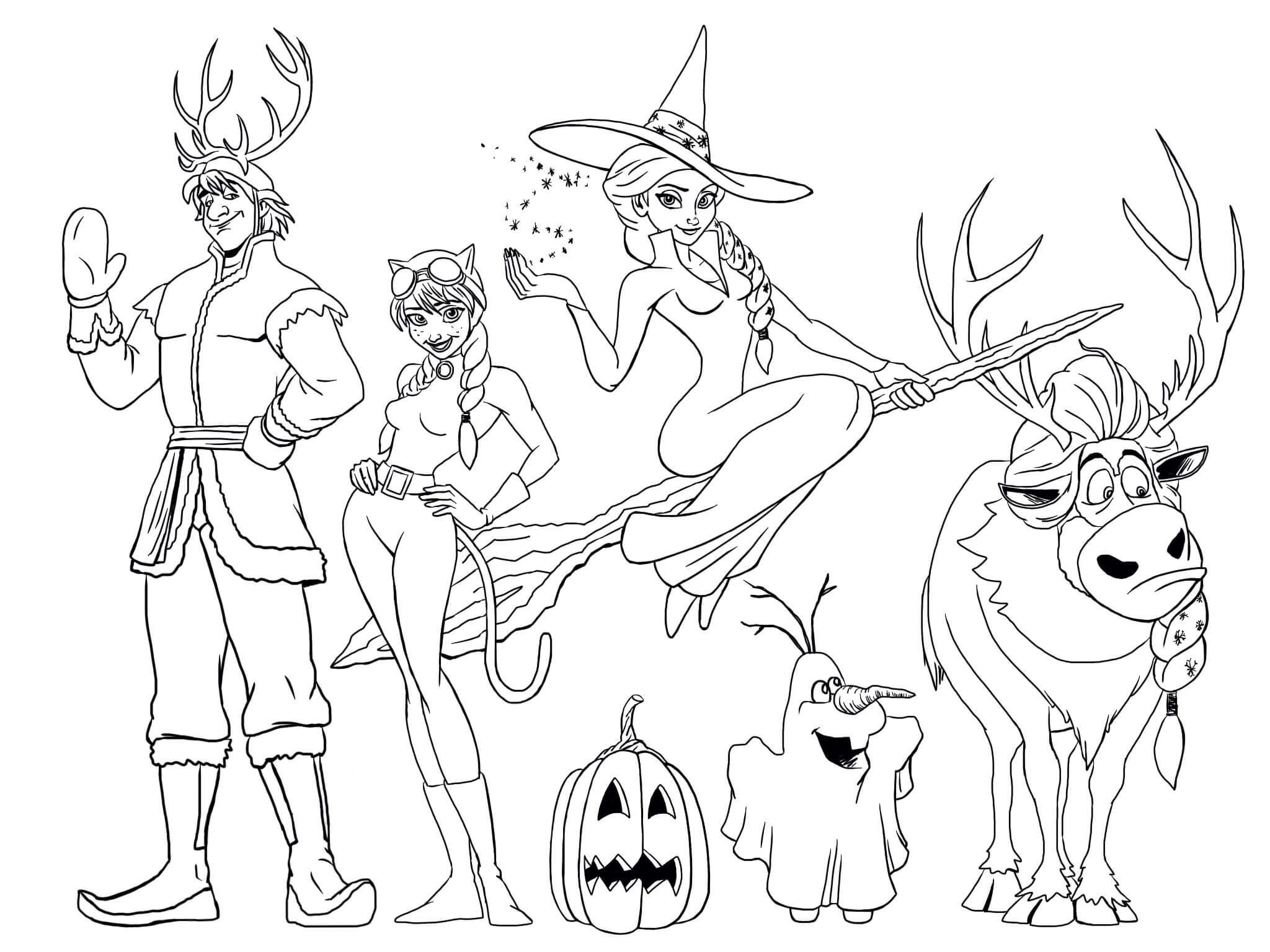 Desenhos de Todos os Personagens de Frozen no Halloween para colorir