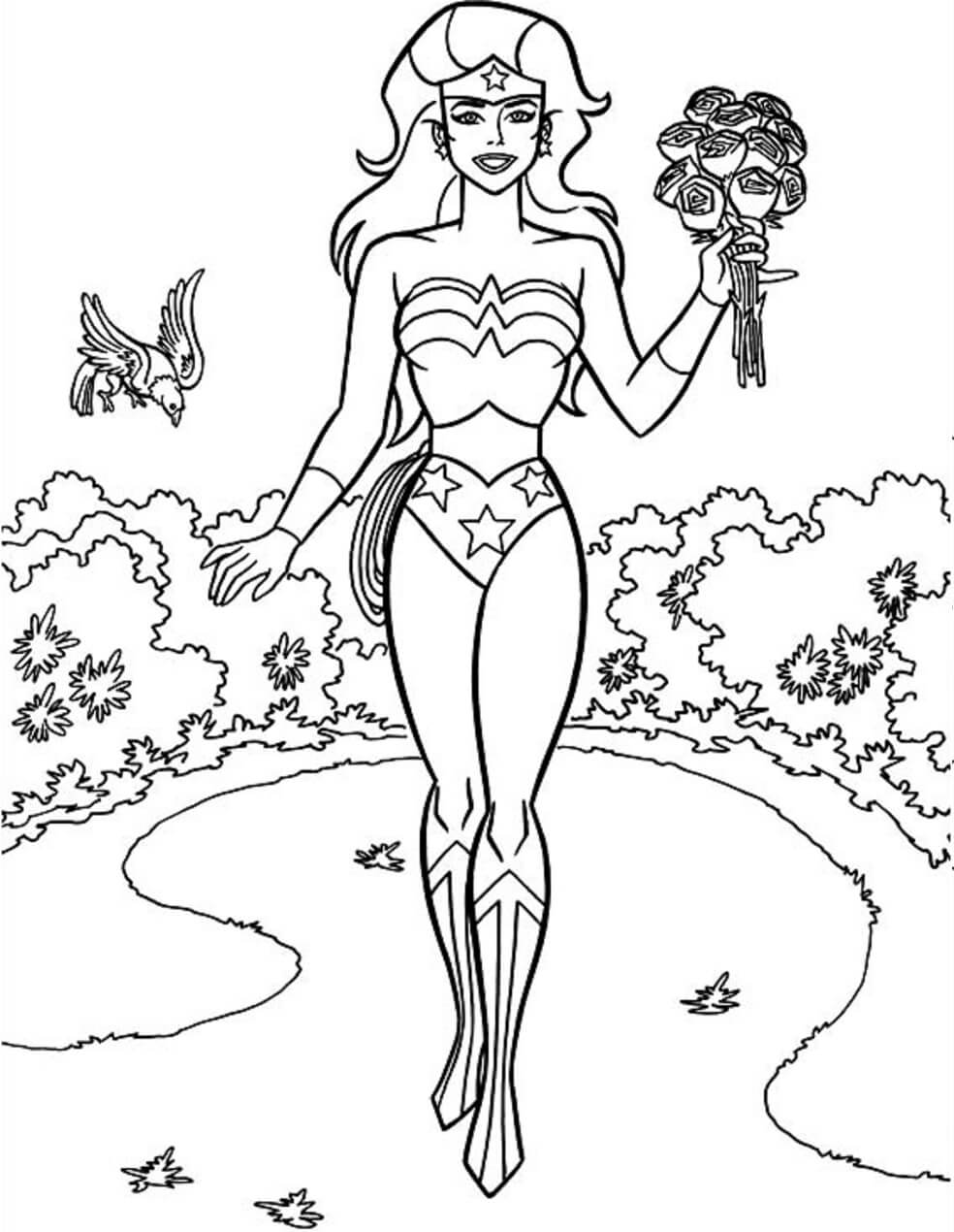 Desenhos de Wonder Woman com Borboleta para colorir