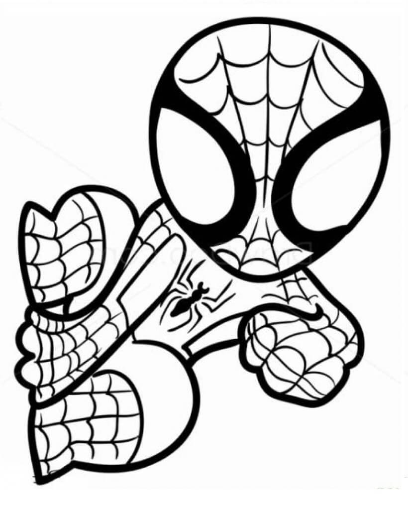 Chibi Spiderman en la Pared para colorir